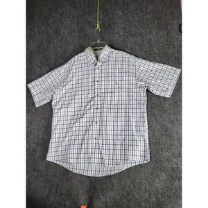 ENRO Plaid Button Up Short Sleeve Non Iron Pinpoint Oxford Shirt Large‎